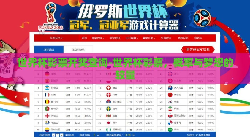 世界杯彩票开奖查询-世界杯彩票，概率与梦想的较量