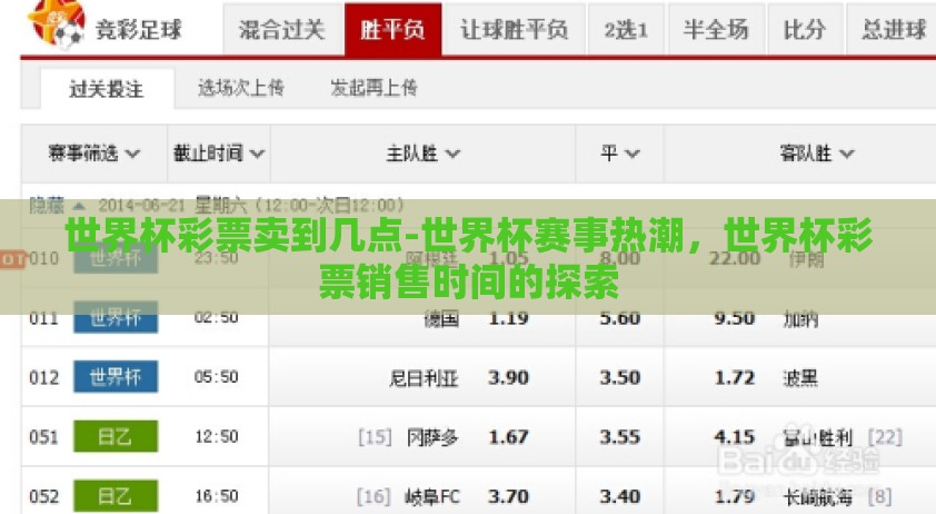 世界杯彩票卖到几点-世界杯赛事热潮，世界杯彩票销售时间的探索