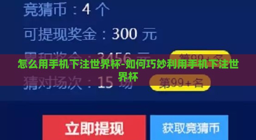 怎么用手机下注世界杯-如何巧妙利用手机下注世界杯