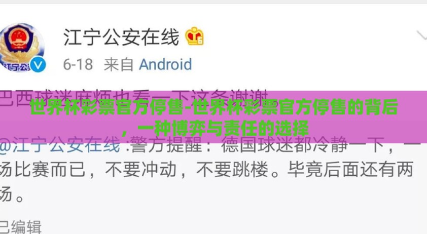 世界杯彩票官方停售-世界杯彩票官方停售的背后，一种博弈与责任的选择