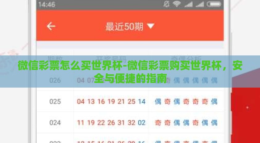 微信彩票怎么买世界杯-微信彩票购买世界杯，安全与便捷的指南
