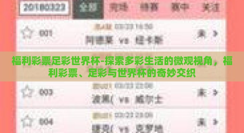 福利彩票足彩世界杯-探索多彩生活的微观视角，福利彩票、足彩与世界杯的奇妙交织