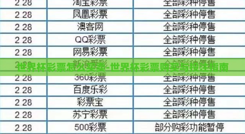 世界杯彩票怎么买卖-世界杯彩票购买与投注指南