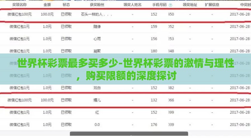 世界杯彩票最多买多少-世界杯彩票的激情与理性，购买限额的深度探讨