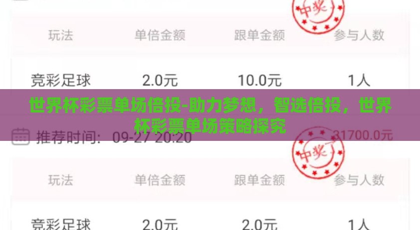 世界杯彩票单场倍投-助力梦想，智选倍投，世界杯彩票单场策略探究