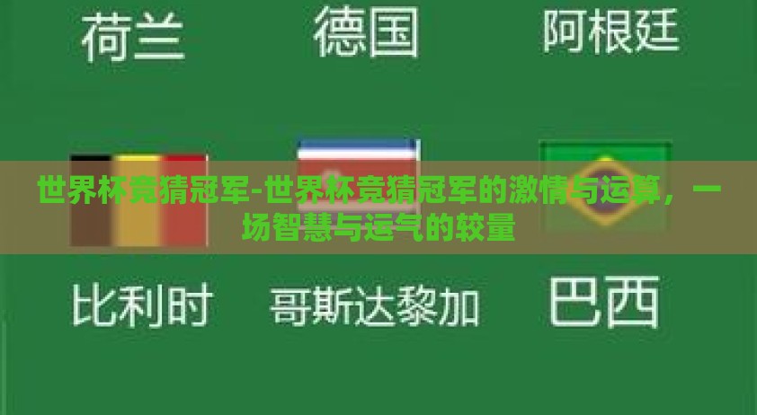 世界杯竞猜冠军-世界杯竞猜冠军的激情与运算，一场智慧与运气的较量