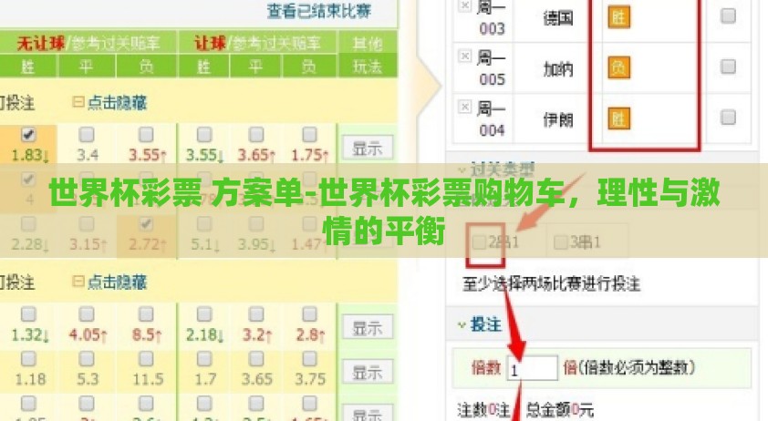 世界杯彩票 方案单-世界杯彩票购物车，理性与激情的平衡