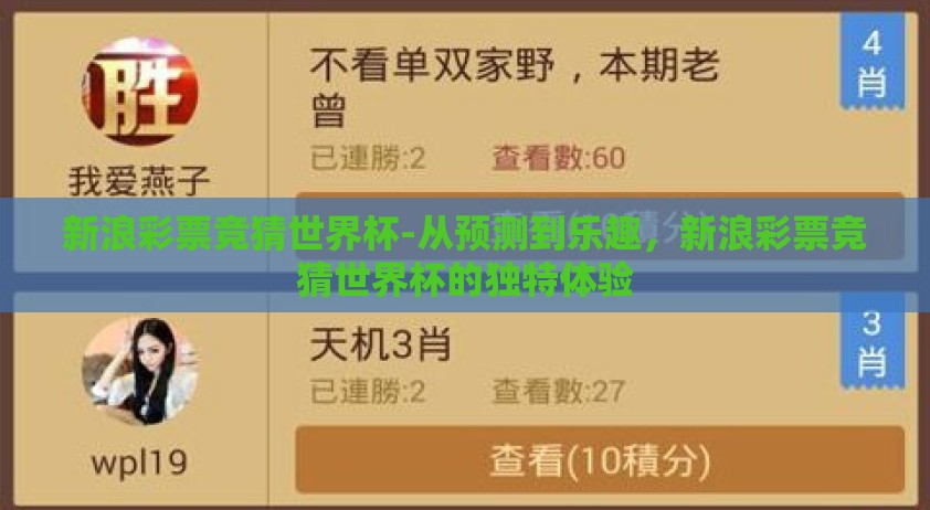 新浪彩票竞猜世界杯-从预测到乐趣,新浪彩票竞猜世界杯的独特体验 新浪彩票竞猜世界杯-从预测到乐趣,新浪彩票竞猜世界杯的独特体验