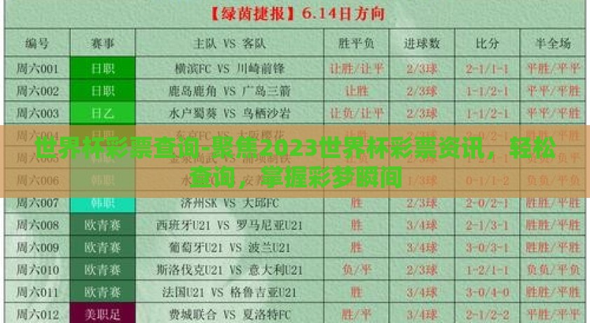 世界杯彩票查询-聚焦2023世界杯彩票资讯，轻松查询，掌握彩梦瞬间