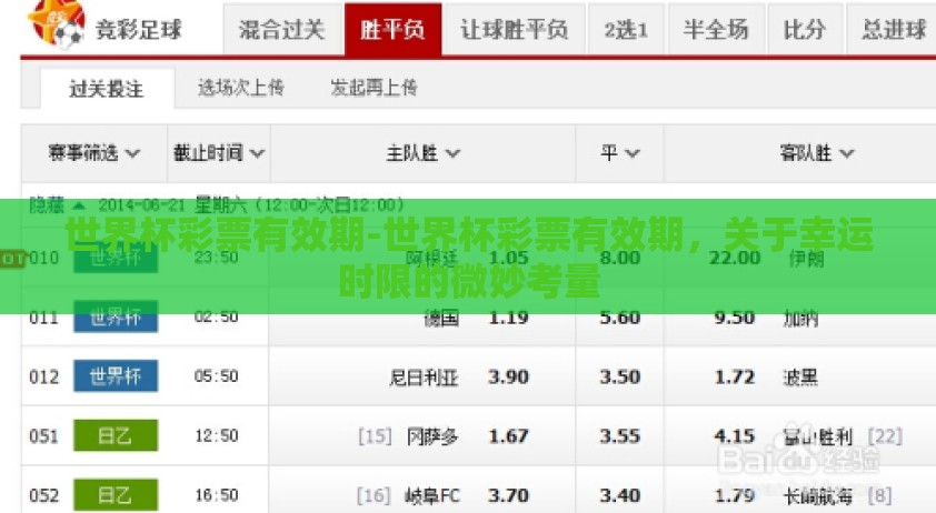 世界杯彩票有效期-世界杯彩票有效期，关于幸运时限的微妙考量