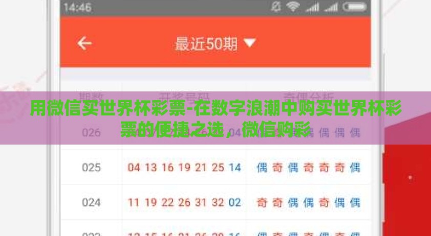 用微信买世界杯彩票-在数字浪潮中购买世界杯彩票的便捷之选，微信购彩