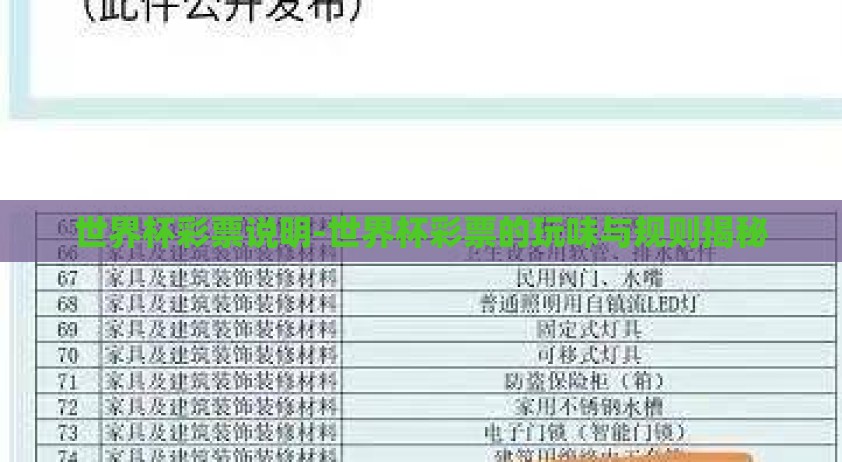 世界杯彩票说明-世界杯彩票的玩味与规则揭秘