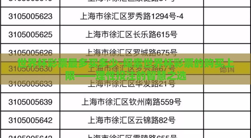 世界杯彩票最多买多少-探索世界杯彩票的购买上限——理性投注的智慧之选