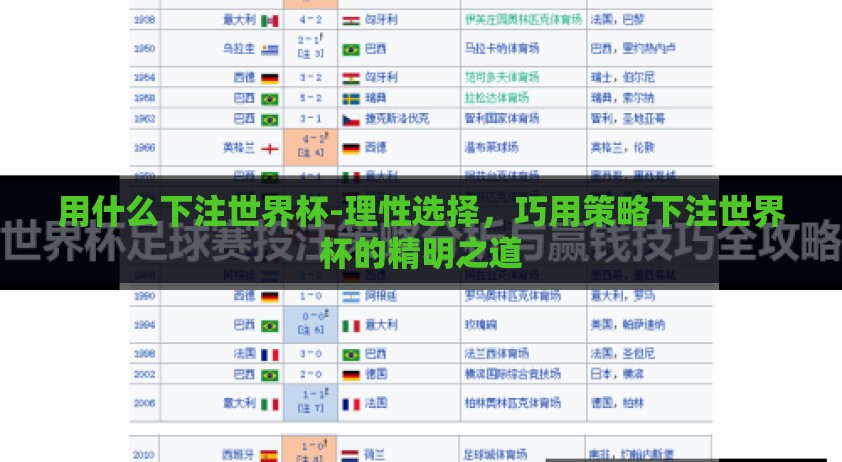 用什么下注世界杯-理性选择，巧用策略下注世界杯的精明之道