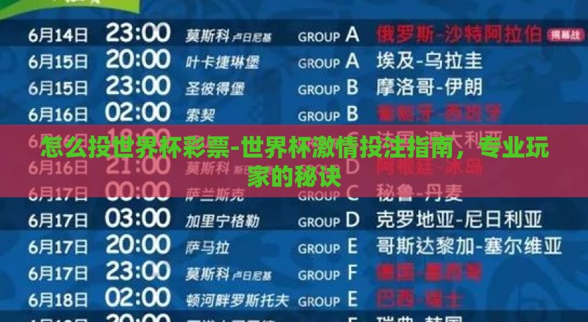 怎么投世界杯彩票-世界杯激情投注指南，专业玩家的秘诀