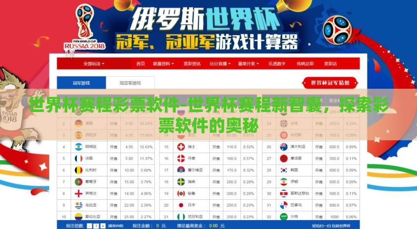 世界杯赛程彩票软件-世界杯赛程新智囊，探索彩票软件的奥秘